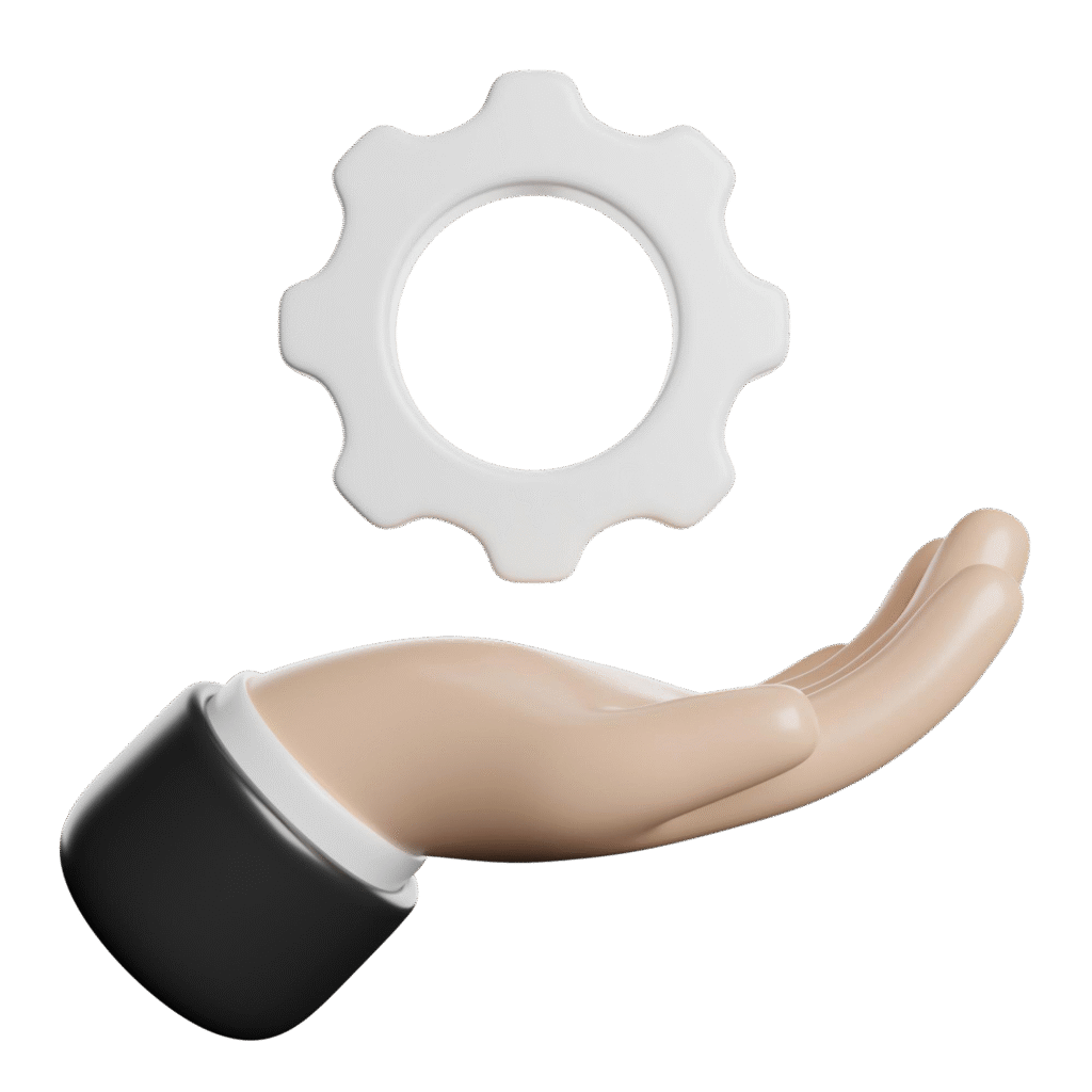 hand holding gear representing support service
